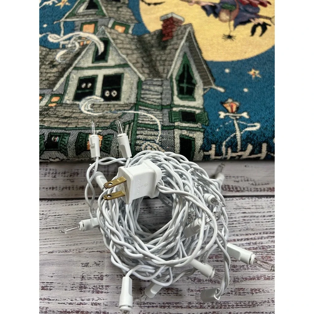 VTG MWW Boo Hill Light Up Halloween Tapestry Whimsigoth Haunted House 26x36